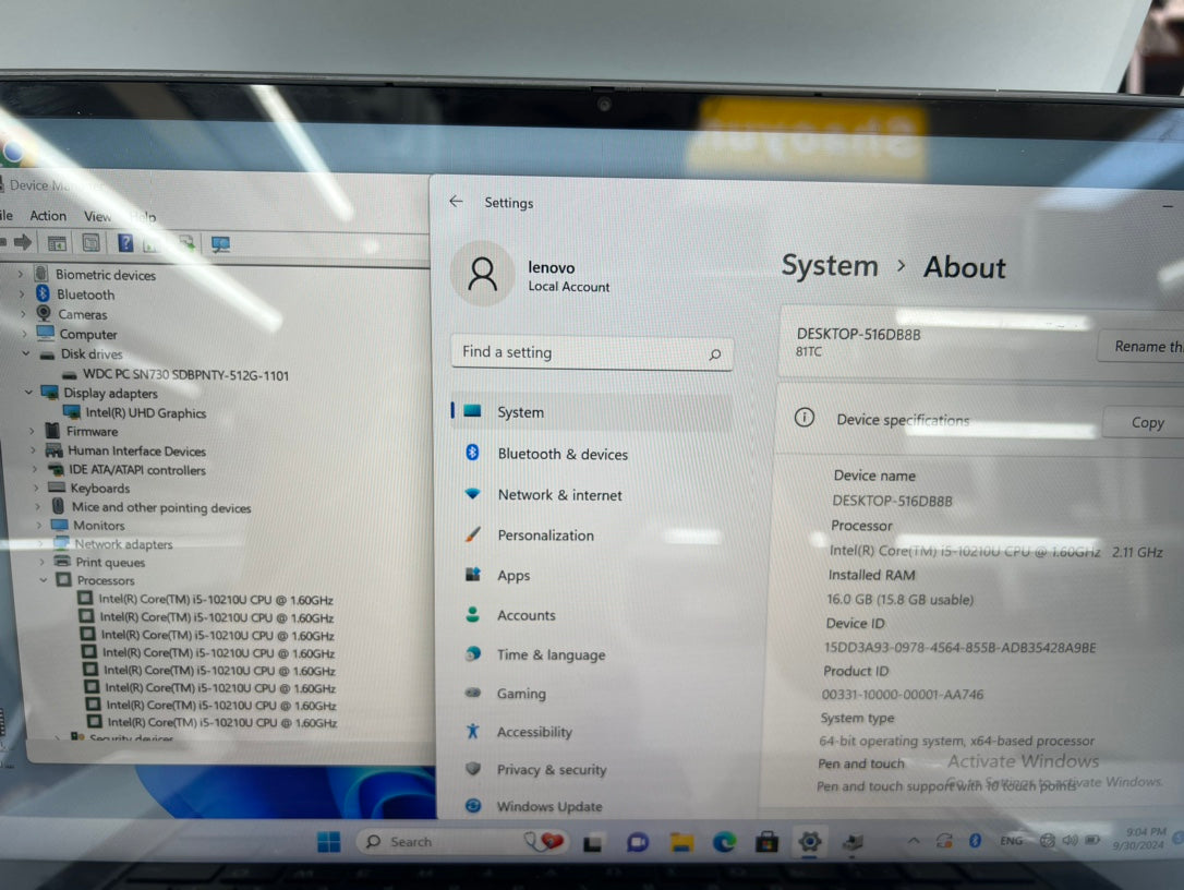 Windows System About screen confirming Intel Core i5-10210U processor and 16GB RAM